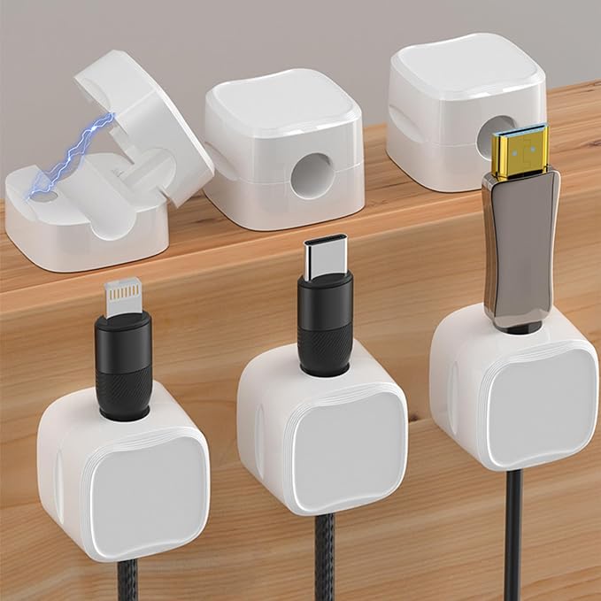 IFNOW 12 Pack Magnetic Cable Clips Cord Organizer White Self Adhesive Cord Holder Under Desk Cable Management for Home,Office,Car,Desk,Nightstand