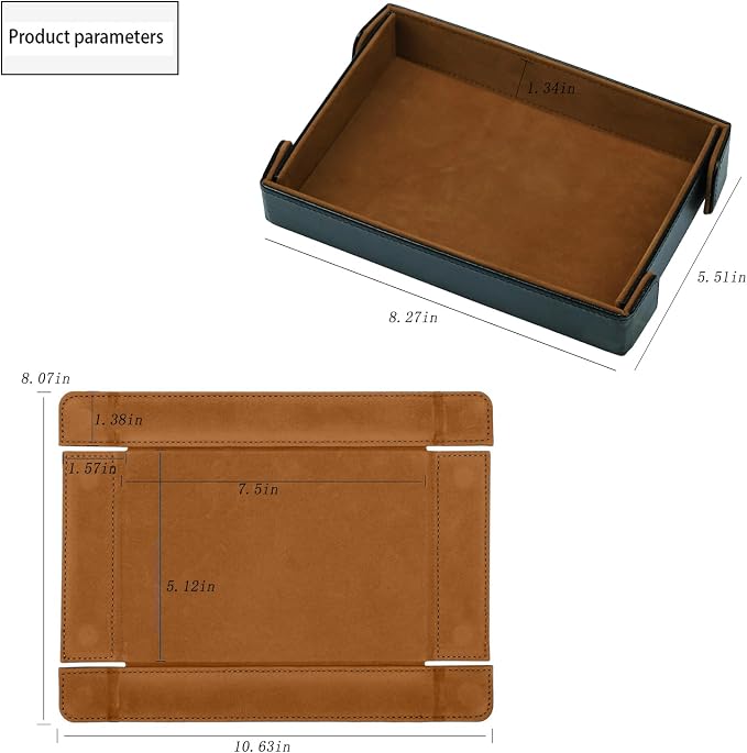 Valet Tray Desktop Storage Organizer Catchall Tray for Jewelry, Wallets, Watches, Keys, Coins, Phones, Glasses - Perfect for Nightstand, Desktop, Entryway table
