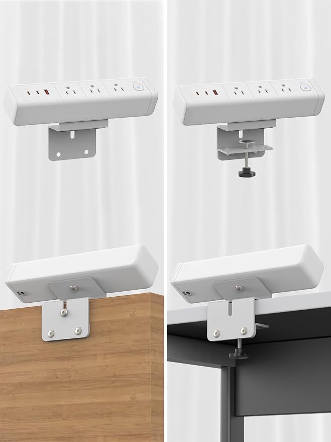 Desk Clamp Power Strip 3 Outlet 2PD20W USB-C Ports,1 USB-A Ports,Desktop Edge Mount Outlet Spaced Surge Protector Fast Charging Station, 6.6 Ft Extension Cord for Office Home. (White)