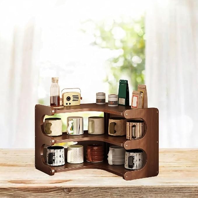 Corner Desk Organizer Desktop Corner Organizer Shelf Desk Organizer Rack Cup Organizer Rack Efficient Wooden Suitable for Kitchen Office Home, 35x35x31cm