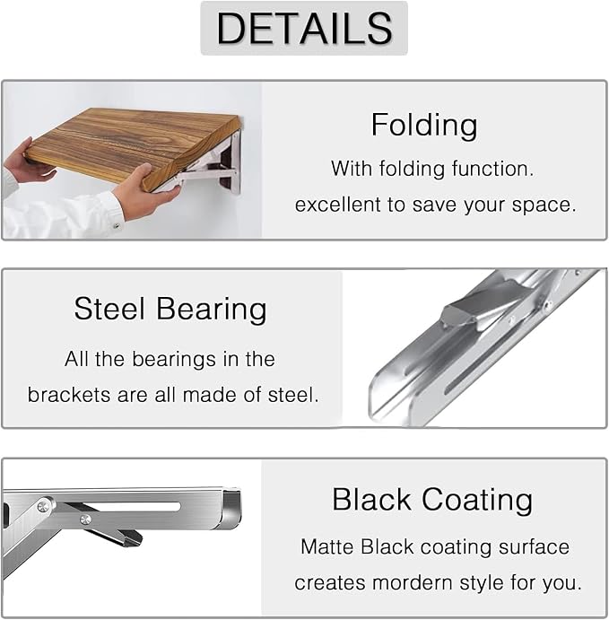 Folding Shelf Brackets 20 inch 2 Pcs - Heavy Duty Stainless Steel DIY Wall Mounted Collapsible Shelf Bracket, Space Saving for Garage Workstation, Stuff Supports, Table, Workbench