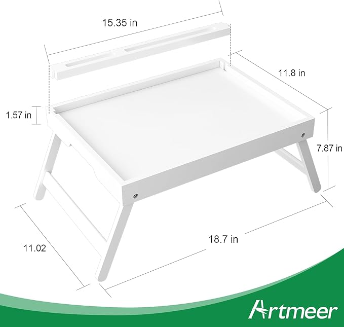 Bed Tray Table with Handles Folding Legs Bamboo Breakfast Food Tray with Media Slot for Platters,Laptop Desk,Snack,TV Tray Kitchen Serving Tray