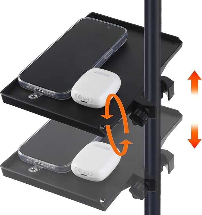 Microphone Stand Tray, Plastic Clamp on Firm Rack Tray Holder, Adjustable Mic Stand Desk Shelf with 4 Pound Capacity for Stage, Music Sheet, Recording, Live Streaming, Karaoke, Podcast (7.9" × 5.5")