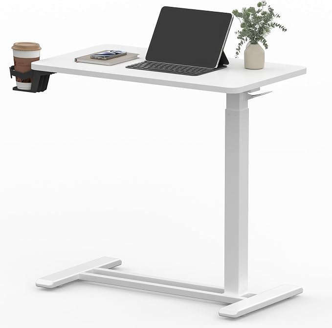 SANODESK Adjustable Overbed Bedside Table Pneumatic Adjustable Height Laptop Computer Standing Desk Cart with Tray, Hospital and Home Use(23.6" W x 13.8" D,Black)
