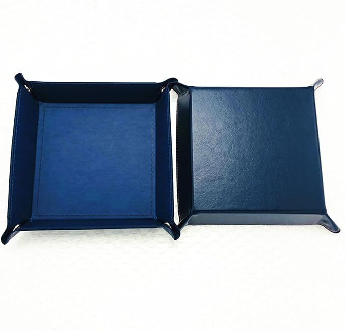 Valet Tray Desktop Storage Organizer – Vegan Leather Catchall Tray Bedside Vanity Tray Nightstand Caddy Holder for Remote Controller, Watch, Keys, Phone, Wallet, Coin, Jewelry, Navy