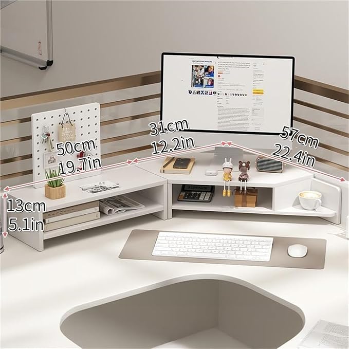 Corner Laptop Stand with Storage, Extended Monitor Stand for Desk, Multifunctional Desktop Computer Storage Shelf, Desk Organizer Rack for Office, Study(Natural)