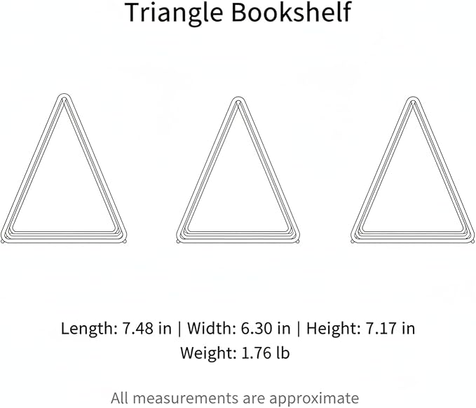 White Iron Triangle Bookshelf, Compact Corner Desk Organizer for Small Spaces, Vertical Storage Rack for Books and Decor, 7.5 x 6.3 x 7.2 Inches