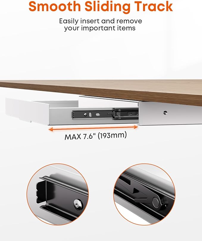 PUTORSEN Under Desk Storage Drawer 14.8" Wide - Smooth Slide Out Organizer for Standing Desk & Home Office, Max Load 17.6 lbs, Quiet Glide, White