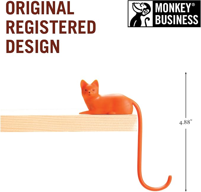 Monkey Business Ginger The Cat Tail Hook for Computer Screen, Desk Headphone Hanger Organizer Decorative Hooks, Adhesive Hook for Hanging Keys Cables Hats and Computer Accessories