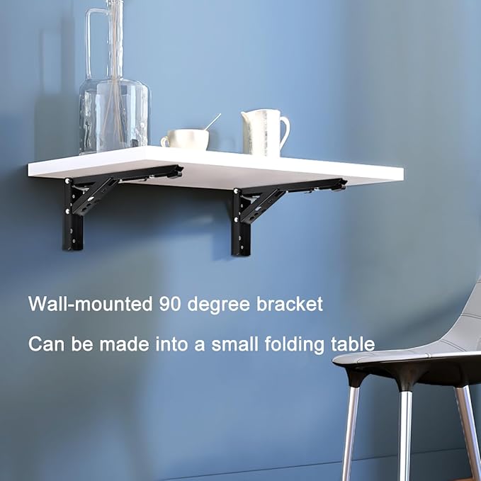 90 Degree Fold-Down Table Hinge, 12" Heavy-Duty Wall Bracket | High load capacity, 90° self-locking, DIY space-saving. Suitable for Room, RVs, garages,Easy to install; screws included