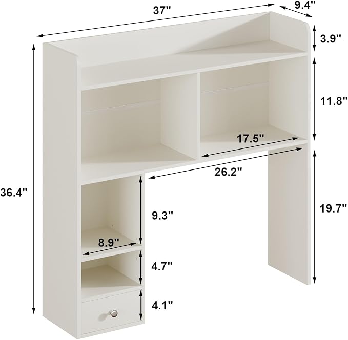 ChooChoo Desktop Bookshelf, 36.4" Tall Countertop Desk Hutch with 5 Shelves and 1 Drawer for Computer Desk, Desk Shelf Organizer for Dorm Office Home,White