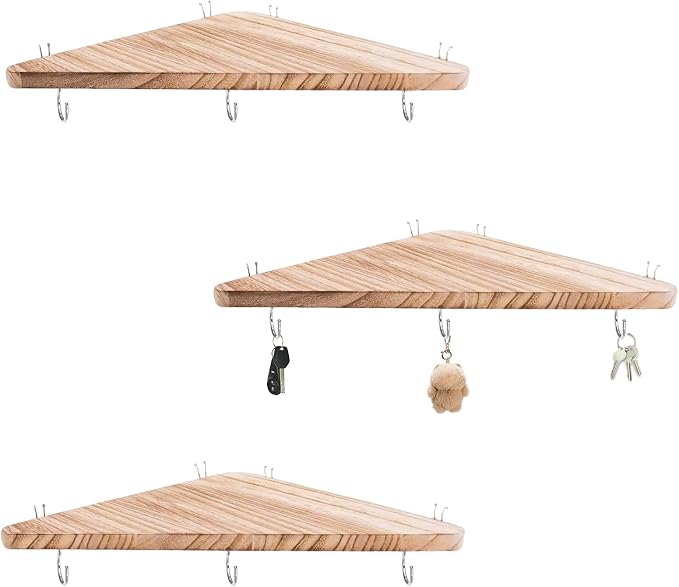 Cubicle corner shelf with hook：3pcs 12in wood triangle cubicile hanging shelves organization accessories fabric walls organizer for use in office cubicles office stylish decoration for women's desks