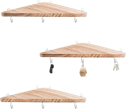 Cubicle corner shelf with hook：3pcs 12in wood triangle cubicile hanging shelves organization accessories fabric walls organizer for use in office cubicles office stylish decoration for women's desks