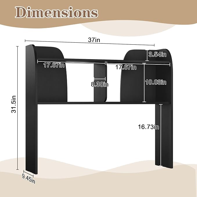 Wooden 3-Tier Desktop Bookshelf, 37" Rounded-Edge Desk Storage Organizer, Space-Saving Countertop Shelving Unit for Home, Office & Dorm, Black