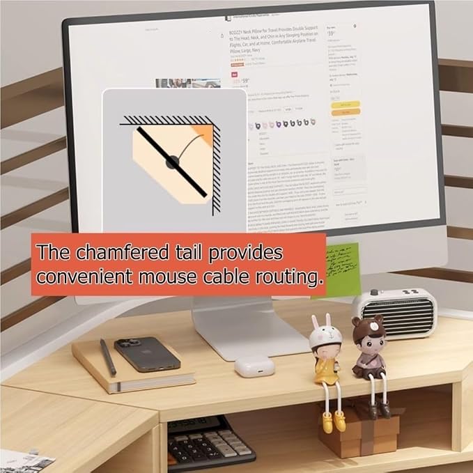 Laptop Stand for Desktop Computer, Corner Monitor Stand for Desk, Office Desk Accessories and Organizer, Multifunctional Space-Saving Corner Desk Shelf(Natural)