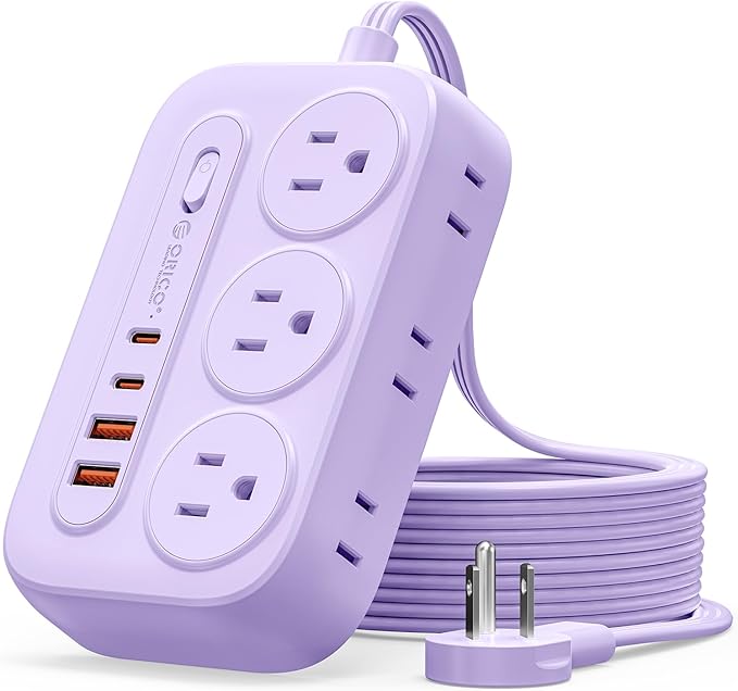 ORICO Surge Protector Power Strip, PD20W Multiple Outlets Extension Cord with 6 AC Outlets and 4 USB Charging Ports (2 USB-C), 45° Flat Plug, 10 Ft Mountable Outlet Extender for Home/Office/Dorm - OG