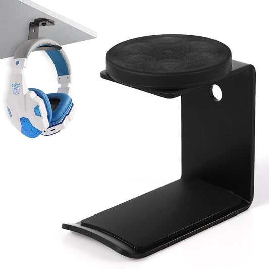 Magnetic Headphone Holder, Headset Hooks, Aluminum Headphone Hanger for Desk & Table, Headphone Mount Stand with Rubber Pad, Compatible with All Gaming Headsets (Black)