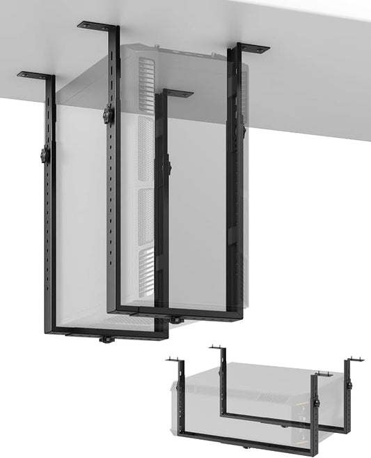 PUTORSEN Under Desk PC Mount for Full/Mid-Tower Cases - Vertical/Horizontal CPU Holder up to 77 lbs, Space-Saving Computer Rack for ATX/Micro-ATX (Black)