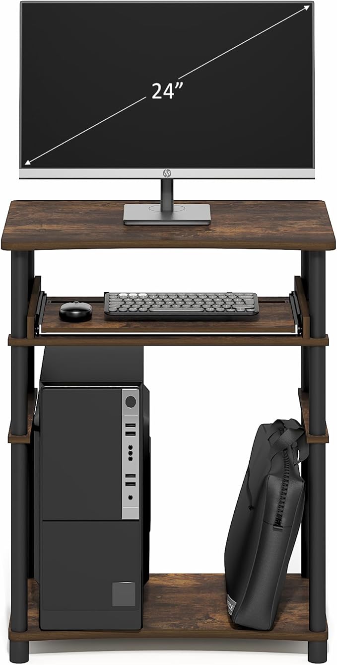 Furinno Home Desk, 23.6 Wide Gaming Desk with Keyboard Tray, Open Shelf Laptop Notebook Computer Desk, Office Desk for Home Office, Study Room, Dorm, Bedroom, Amber Pine