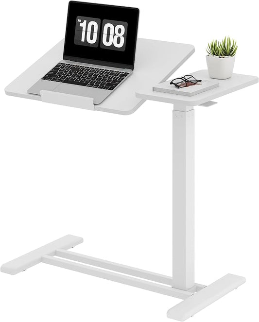 SANODESK Small Rolling Overbed Table Adjustable Height with Wheels, Mobile Laptop Desk with Tilting Desktop, Portable Computer Workstation for Home Office, Classroom, Bedside, White