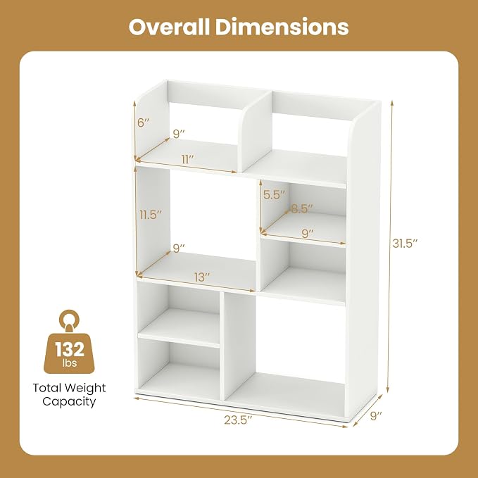 Tangkula Desktop Bookshelf, 5-Tier Desktop Display Rack with 4 Open Shelves & 4 Cubes, Modern Tabletop Bookcase Organizer for Computer Desk, Countertop Storage Hutch for Home Office Dorm (White)