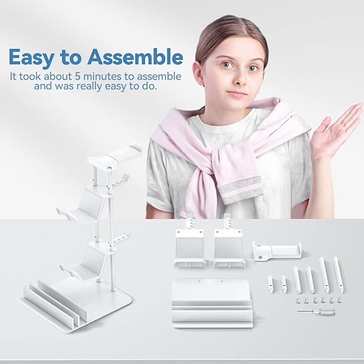 KDD Headphone Stand, Controller Holder & Headset Holder for Desk, Earphone Stand with Aluminum Supporting Bar, Universal Storage Organizer Headphones/Controller/Switch/Mobile Phone(White)