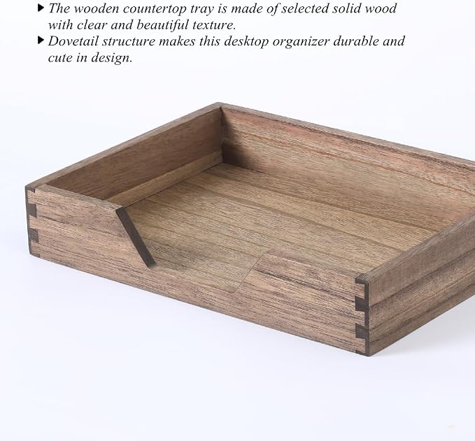 DDYURI Wood Letter-Size Tray for Office Desktop Organizer - Wooden Front-Load Documents Tray for Mail, Paper, File, Magazine, Pen,Notebook Storage Paper Holder Trays Dark(DGTU-DK)