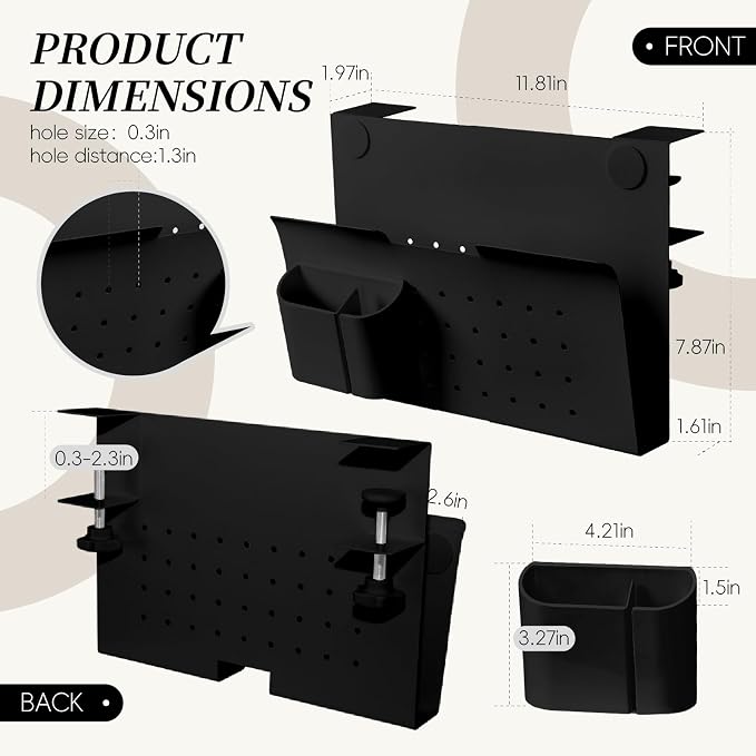Under Desk Laptop Holder, No Drill Table Side Storage Organizer, Cute Pink Panda Clamp On Desktop Shelf Steel Table Hanging Mount File Tray, Desk Accessories & Workspace Organizers (Black)