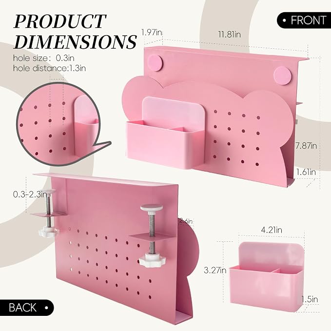 Under Desk Laptop Holder, No Drill Table Side Storage Organizer, Cute Pink Panda Clamp On Desktop Shelf Steel Table Hanging Mount File Tray, Desk Accessories & Workspace Organizers (Pink Panda)