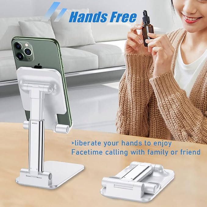 2 Pcs MT-6 Cell Phone Holder, Adjustable Angle and Height, Anti-Slip Silicone Pad, Foldable and Portable, Compatible with 4-8 Inch Devices