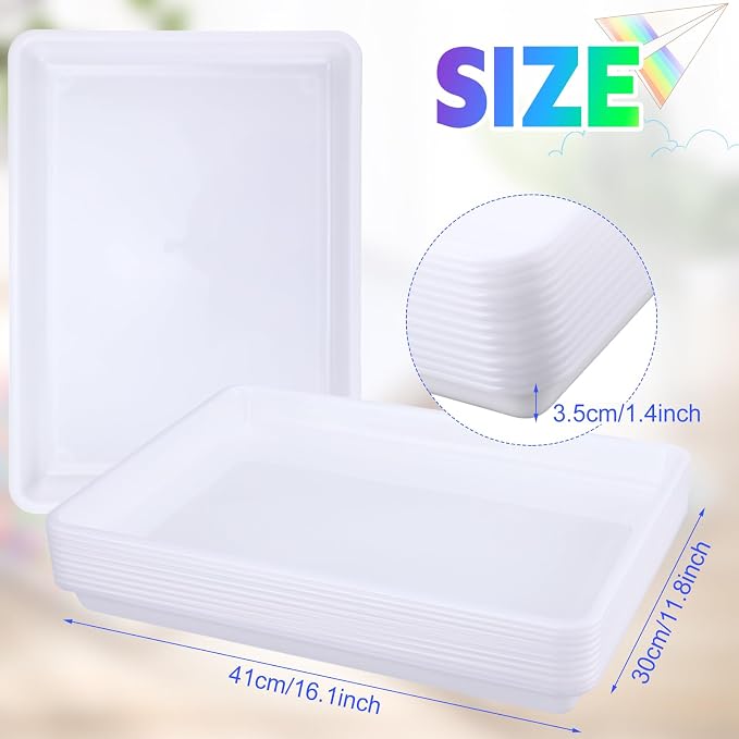 Hoteam 10 Pcs Flat Storage Organizer Tray Bin Paper Tray for Classroom Plastic Stackable File Organizer for School Office Teacher Book Organization(White,16.14 x 11.81 x 1.38 Inch)