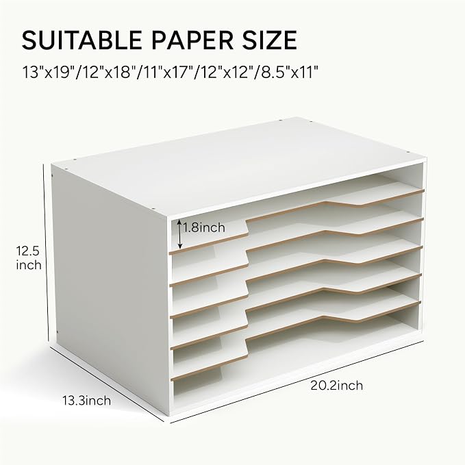 Yumkfoi 12x18 Construction Paper Organizer, Larger Size Wooden Literature Organizer, 6-Tier Desktop File Organizer for Home and Classroom, Adjustable Paper Sorter for Office