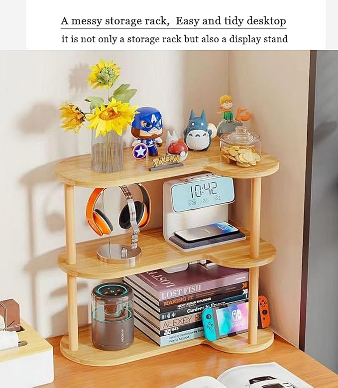 New Vertical Corner Shelf, Simple Desktop Small Bookshelf 3-Tier Clutter and Ornaments Storage Shelf File Organizer Shelf Bookcase (Oak, 3-Tier)