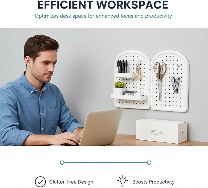 Loizziuy Space-Saving Corner Desk Organizer - Foldable Wall Mount Storage for Home Office Desktop for Stationery & Accessories (Beige)