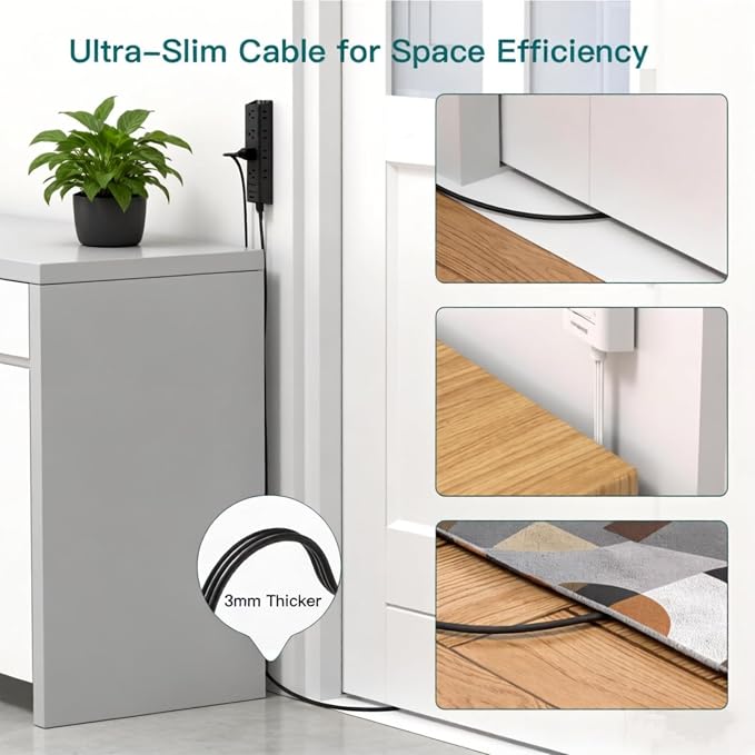 Addtam Power Strip Surge Protector with 12 Outlets, Flat Plug Extension Cord 10FT, Ultra Thin Wall Plug, 3-Side Wide Spaced Outlet Extender, Wall Mount Desk Charging Station for Home Office Garage