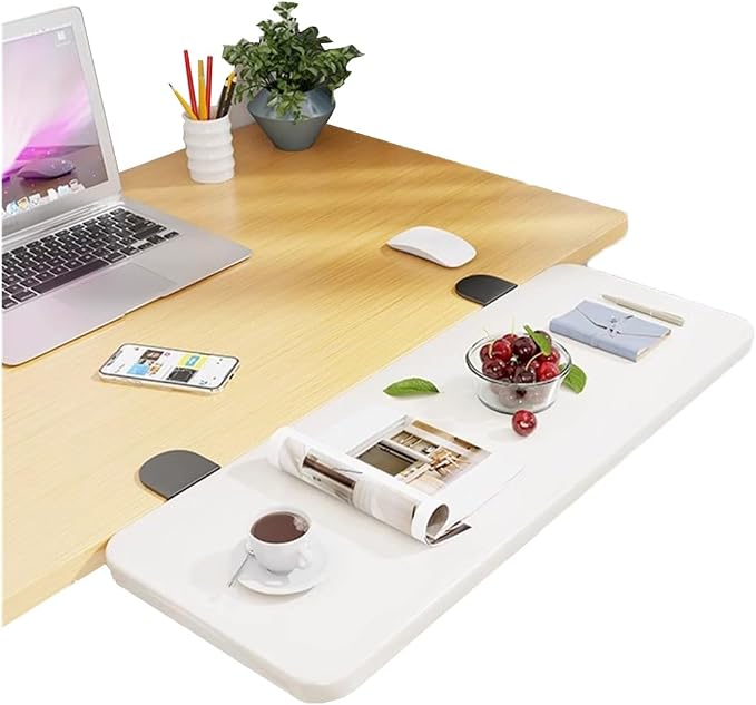 Ergonomic Clamp on Desk Extender Tray for Bookshelf, Dining Table 90° Foldable Table Extender for Desk Office Desk Extension(White,80 * 25cm)