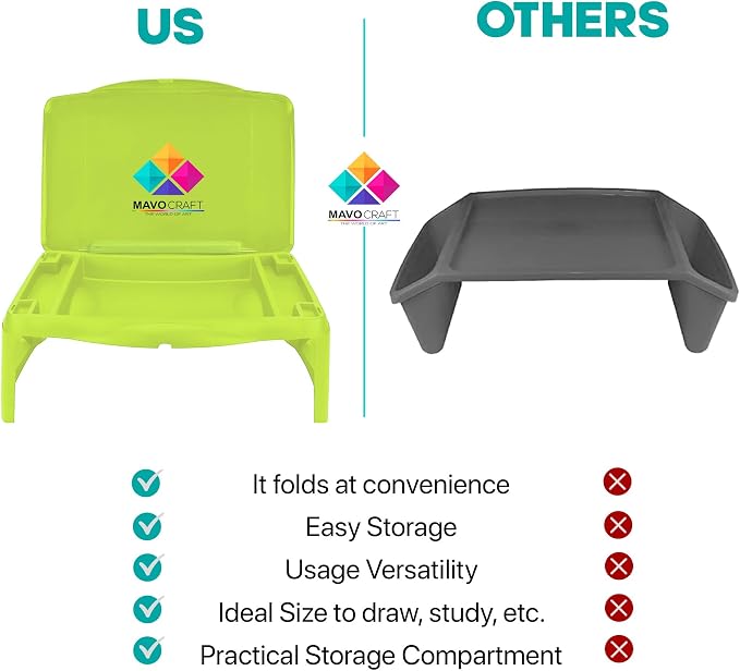 MAVOCRAFT Foldable Kids Lap Tray with Storage - Portable Lap Desk Kids & Adults - Kids Lap Desk for Breakfast in Bed, Serving Tray, Car Desk & Gaming (Green)
