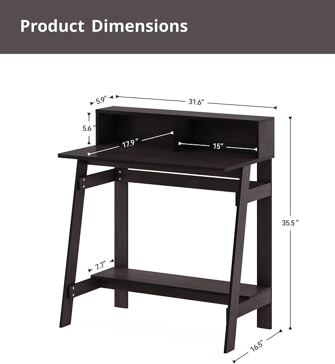 Small Desk with Storage, Corner Desk for Small Spaces, Computer Desk Study Desk with Shelf for Home Office Bedroom, Dark Walnut