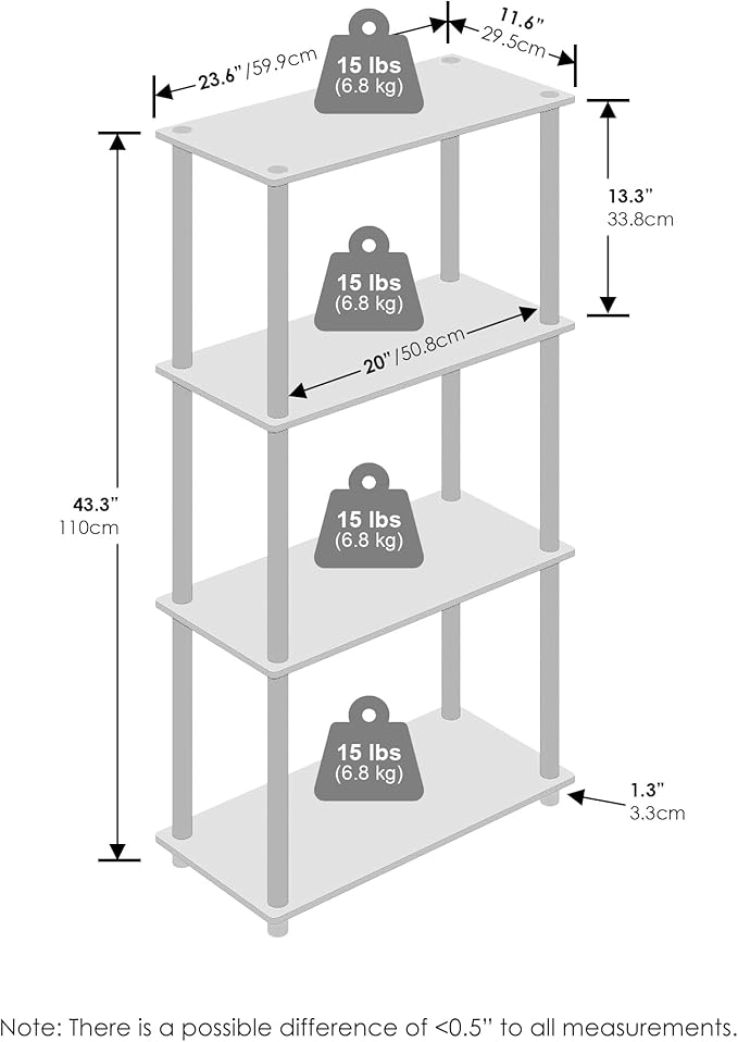 Furinno Turn-N-Tube Book Shelf, 4-Tier Bookshelf, Bookcase with Multipurpose Compact Display Rack, 11.6 x 23.6 x 43.2, for Living Room, Bedroom, Home Office, Pink/White