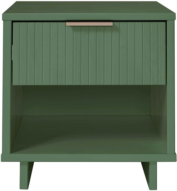 Manhattan Comfort Granville Modern Nightstand 1.0 with 1 Full Extension Drawer, Sled Legs, and Gold Accent Metal Handle, Bedside End Table for Bedroom or Living Room in Sage Green