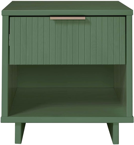 Manhattan Comfort Granville Modern Nightstand 1.0 with 1 Full Extension Drawer, Sled Legs, and Gold Accent Metal Handle, Bedside End Table for Bedroom or Living Room in Sage Green