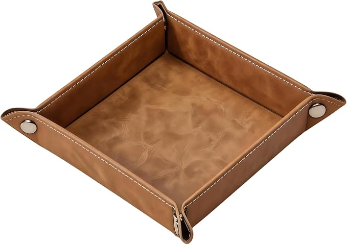 Valet Tray Desktop Storage Organizer – Vegan Leather Catchall Bedside Vanity Tray Nightstand Caddy Holder for Remote Controller, Watch, Keys, Phone, Wallet, Coin, Jewelry, Stone Khaki