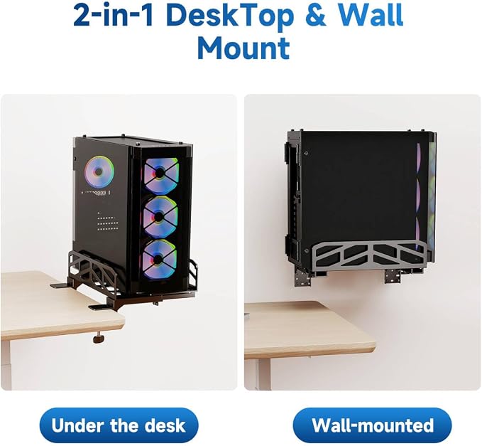 Pholiten Clamp-on Desk Extender PC Desk Mount Holder，Universal PC Wall Mount,7.28 to11.8 inch Wide Gaming Computer Case Stand，Capacity Weight 66lbs