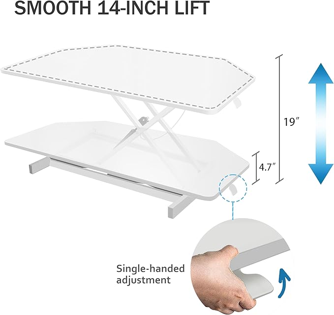 Aconcept 36 inch White Corner Height Adjustable Standing Desk Converter, One-Click Sit to Stand up Desk Riser, Pre-Assembled for Dual Monitor and Laptop Workstation