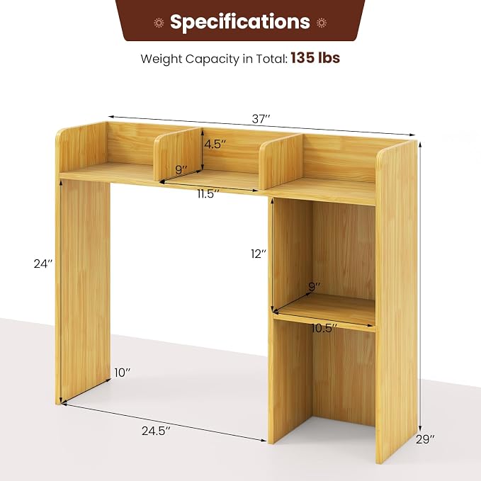 MAT EXPERT Desk Organizer, Wooden Desktop Shelf for 27 Inch Monitor with 5 Shelves & Non-Slip Foot Pads, Anti-Tipping Device, Multipurpose Desk Hutch for Study, Office, Dorm (Oak)