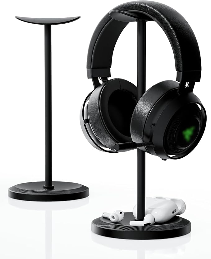 Headphone Stand, Desktop Headset Holder, Black | Earphone Stand, Gaming Headphone Hanger, Enlarged Headrest Heavy Base, Office Desk Accessories for All Headphones Size