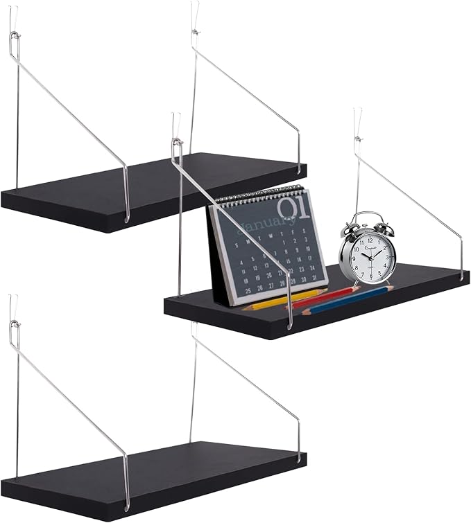 3-Pack Cubicle Shelf For Fabric Walls With Hooks：12x6.0in Black Wooden Cubicle Shelf Hanging Silver Bracket Use For Office Cubicle Accessories For Office Stylish Cubicle Decorations For Women Desk