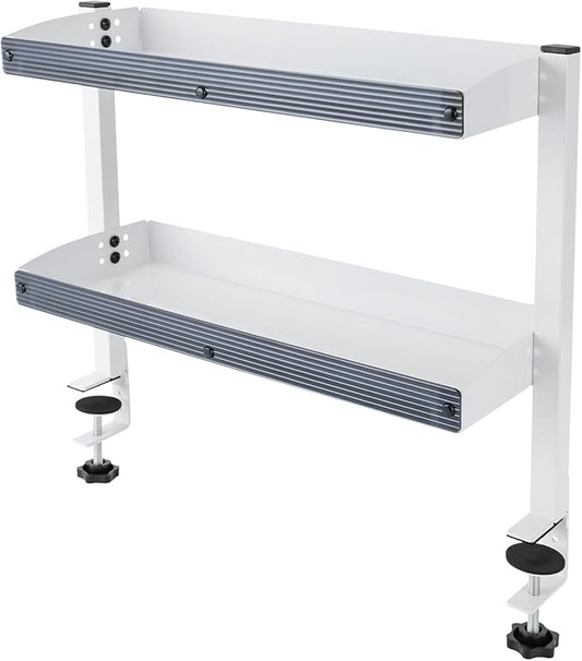 CNCEST Clamp-on Desk Shelf, Clip-on Desk Shelf, 2-Tier Shelving with Adjustable Storage Tray (White-17.32x15.47x6.in)