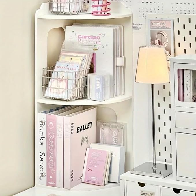 Corner Bookcase Bedside Bookshelf Corner Rack Organizer with Unique Shape Suitable(11.02 * 11.02 * 23.62In)