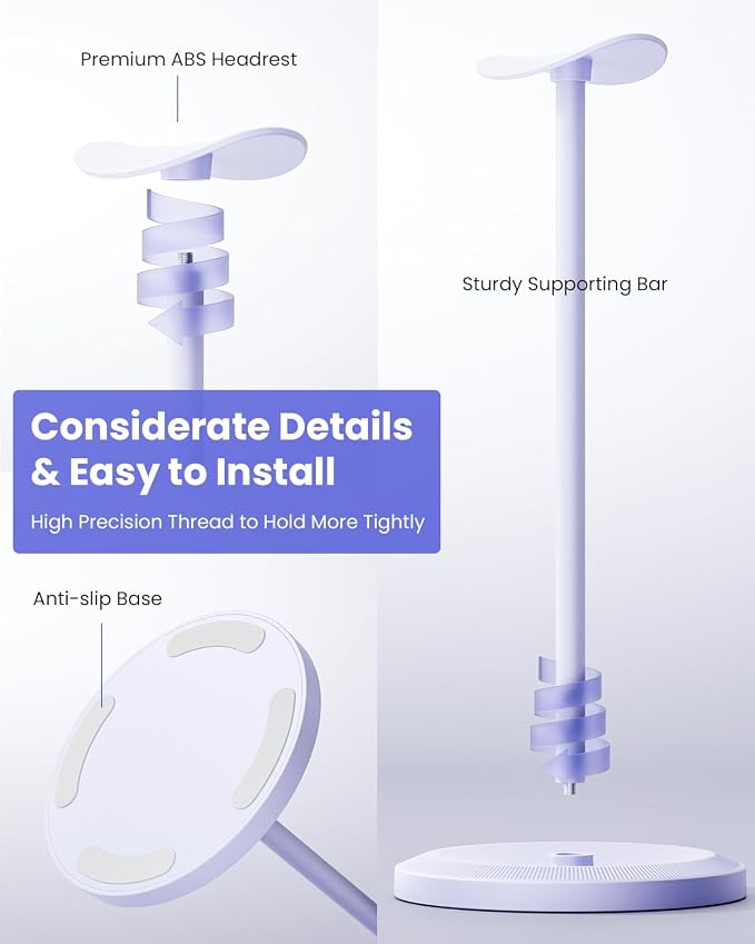 Headphone Stand, Desktop Headset Holder, Purple | Earphone Stand, Gaming Headphone Hanger, Enlarged Headrest Heavy Base, Office Desk Accessories for All Headphones Size